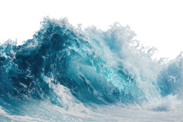 A transparent, cresting ocean wave, showcasing blue hues and white foam against a black background
