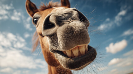 A close-up photo of a horse's face with a braided mane