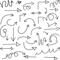 Fototapeta premium Collection of hand drawn arrows in various styles and directions on a white background