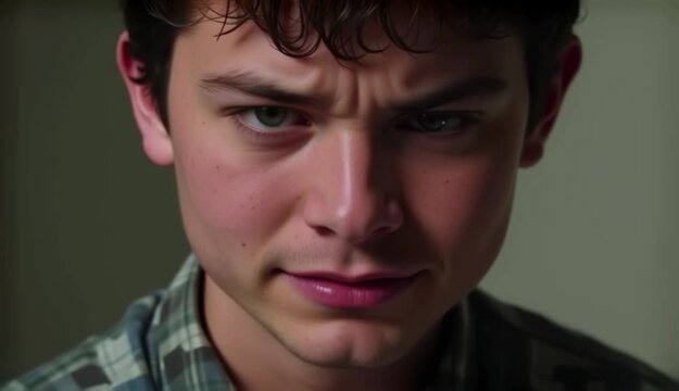 Holding It In: Young Man Suppressing a Smile