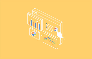 Business Data Analytics Dashboard Isometric Vector Illustration