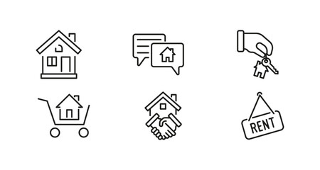Real estate icons set: rental and property deals in linear style