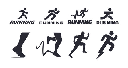Dynamic running silhouettes collection for fitness logos and icons
