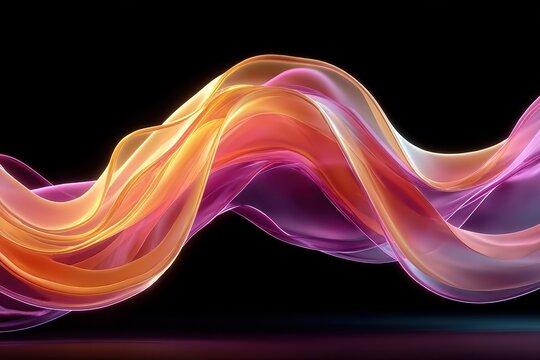 Abstract ribbons of colorful glass flow against a black background with golden glowing bokeh spots