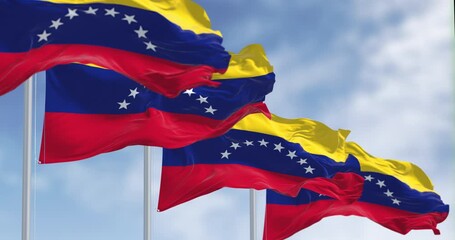 Venezuela national flags waving in the wind on a clear day