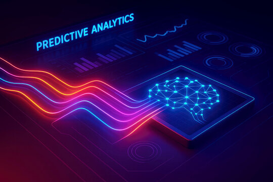 Neon Lines Flowing Into Digital Brain Displaying Predictive Analytics Data artificial intelligence
