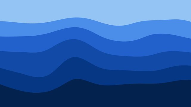 Blue abstract undulating waves background with flowing horizontal bands, continuous motion rhythmic ocean inspired gradient for seamless loopable animation