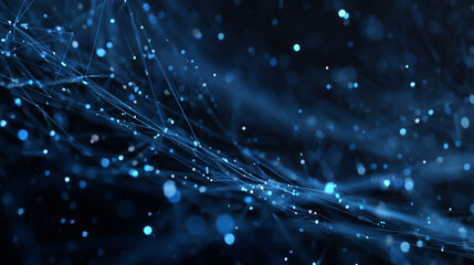 Blue light waves and speckled patterns reminiscent of network structures like IT or the internet