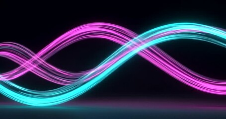 Vibrant abstract light trails in pink and blue swirling against a dark backdrop - Powered by Adobe