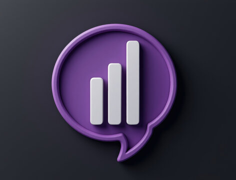 Purple Chat Bubble Icon with White Bar Chart Graph on Dark Background