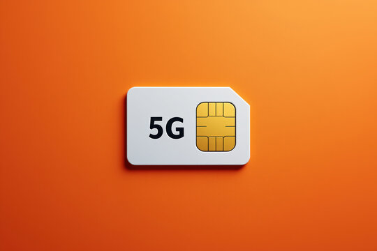 Minimalist 5G SIM Card Centered on Bold Orange Background, Future of Wireless Data Transfer