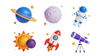 Cosmic space elements collection isolated on transparent background