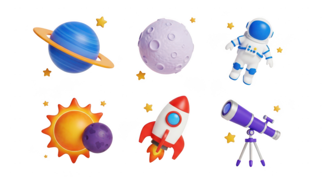 Cosmic space elements collection isolated on transparent background