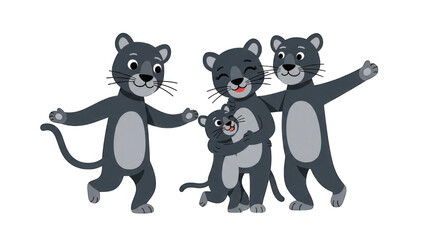 Naklejka premium Happy cartoon family of playful cats enjoying time together