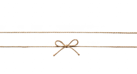 Rustic twine bow tied on a string isolated on transparent background