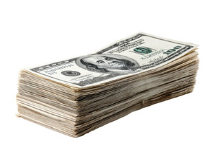 A thick stack of US hundred-dollar bills, with an opaque background, angled for visibility