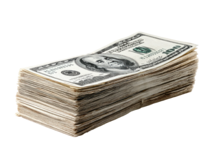 A thick stack of US hundred-dollar bills, with an opaque background, angled for visibility