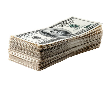 A thick stack of US hundred-dollar bills, with an opaque background, angled for visibility