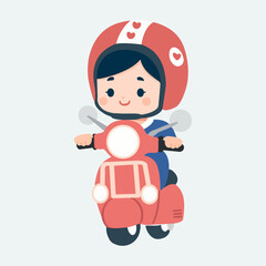 Illustration of a Woman Riding a Scooter