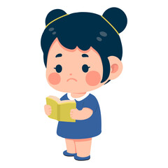 Kid Girl Reading a Book cartoon