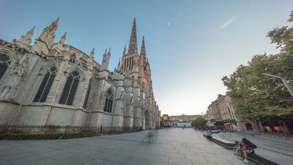 Cathedrale Saint-Andre de Bordeaux timelapse hyperlapse with twin spires. France