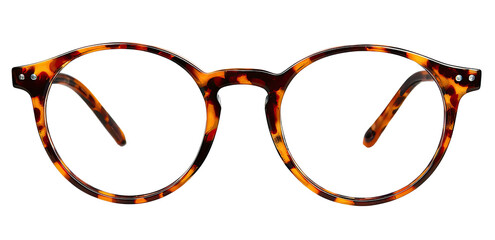 Close-up view of stylish, round eyeglasses with a tortoiseshell frame, perfect for reading
