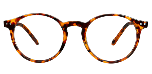Close-up view of stylish, round eyeglasses with a tortoiseshell frame, perfect for reading