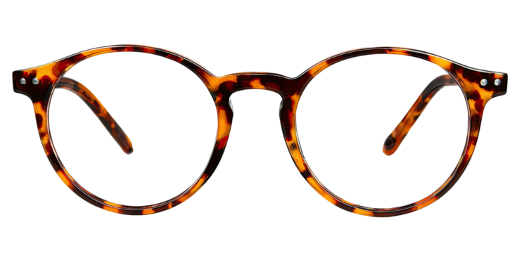 Close-up view of stylish, round eyeglasses with a tortoiseshell frame, perfect for reading