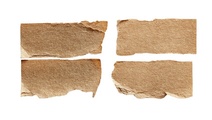 Four rectangular paper pieces, torn edges, arranged on black background