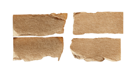 Four rectangular paper pieces, torn edges, arranged on black background