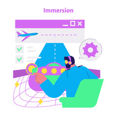 Immersive VR Pilot Training Vector Illustration