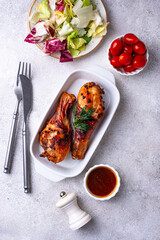 Roasted chicken drumsticks with vegetables