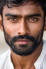 Obraz premium South asian bearded man portrait looking directly