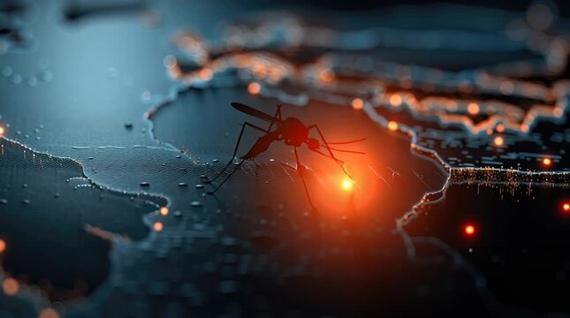 Mosquito spreading infection on digital world map