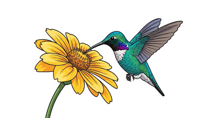 Obraz premium Hummingbird Feeding on Bright Yellow Flower in Nature (4)