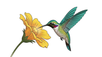 Obraz premium Hummingbird Feeding on Bright Yellow Flower in Nature (6)