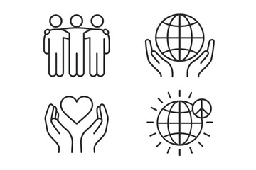 Unity and Global Peace Line Icon Set