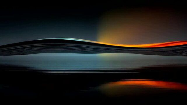 Minimal abstract gradient wave with smooth dark curves and warm orange light reflection creating elegant flowing modern artistic design