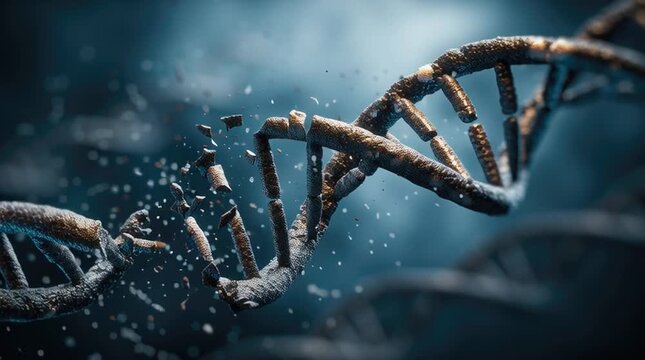 Broken DNA strand molecular damage concept
