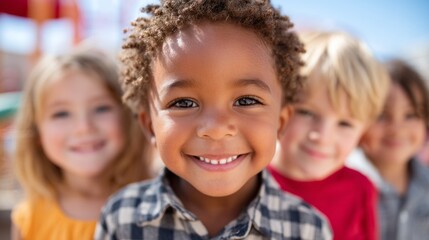 Fototapeta premium Smiling children enjoying a sunny day at the playground in a vibrant outdoor setting