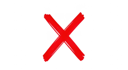 Red x mark symbol isolated on transparent background