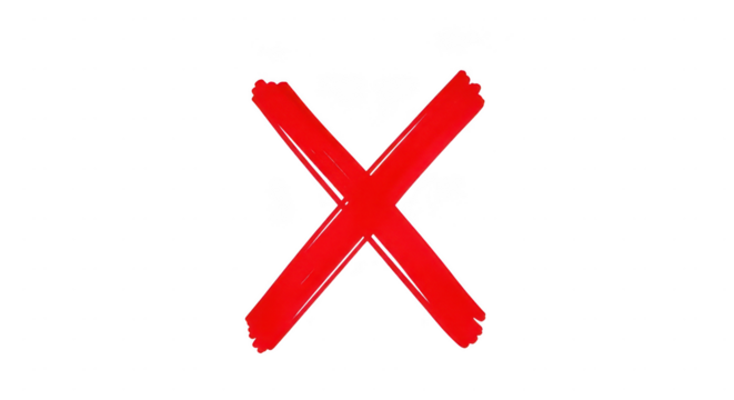 Red x mark symbol isolated on transparent background