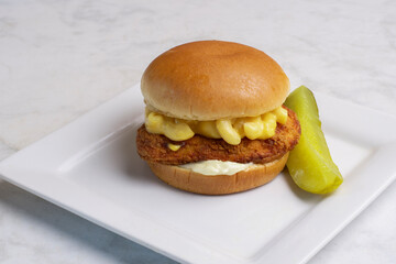 chicken fillet sandwich  with macaroni and cheese,