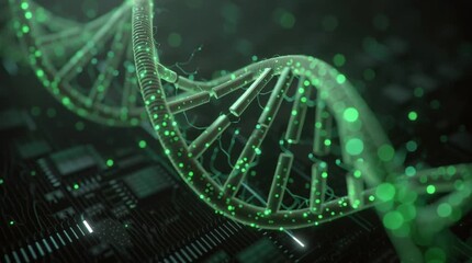 Digital DNA strand glowing in green - Powered by Adobe