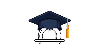 Illustration of a graduation cap on top of a plate with a dumpling, symbolizing academic achievement in culinary arts.