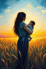 Serenity in the Wheat Field: Mother&rsquo;s Love at Dusk