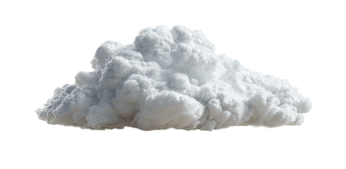 Isolated puffy cloud in soft shades of white, floating on a solid black background. Realistic, fluffy texture