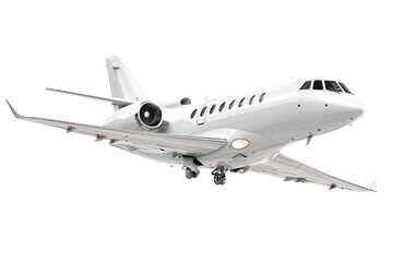 Obraz premium Sleek, all-white private aircraft, showcasing elegant design and aerodynamic form. It's isolated against black
