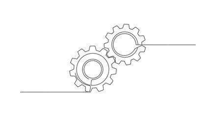 Interlocked Gears Continuous Line Drawing of Mechanical Precision and Collaboration