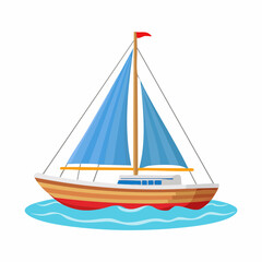 Sailing boat on blue waves - flat illustration for recreation and travel